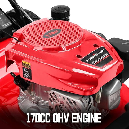 PowerSmart Self Propelled Gas Lawn Mower, 22 in. with 170cc OHV Engine, 2-in-1 Rear-Wheel Drive High Wheels, Red
