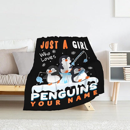 Custom Penguin Blanket for Kids - 30" x 40" Inches Cute Throw Blanket Gifts for Girls Boys - Black Soft Warm Throws for Sofa, Lap & Office