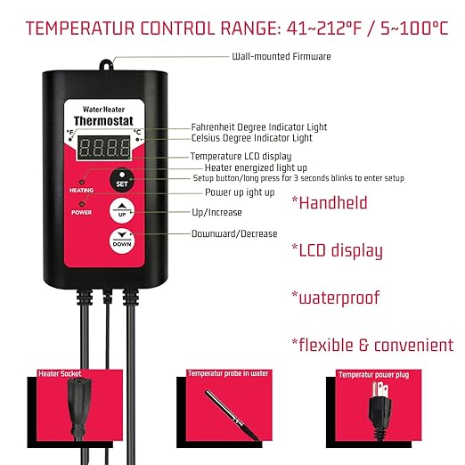 3500W 240V Immersion Electric Submersible Water Heater with Temp Control & GFCI – Portable Heater for Swimming Pool, Above-Ground Pool, Inflatable Pool