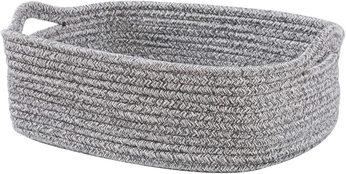 Woven Cotton Rope Storage Basket, Cube Changing Table Organizer for Closet Towels, Baby Nursery Bin, Small Dog Cat Toy Box, Gift Baskets empty (14.5"x 11"x 5") by CIKI HOME