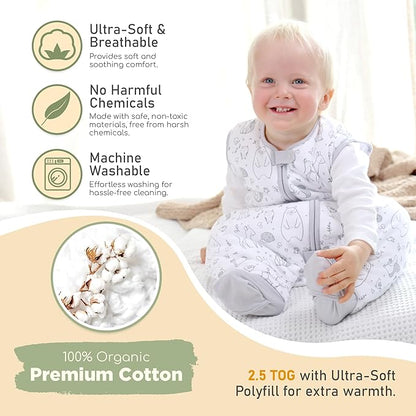 Mama Cheetah Toddler Sleep Sack with Feet, 2.5 TOG Organic Cotton Baby Sleeping Bag with Legs, Winter Baby Wearable Blankets for Early Walker 6-18 Month