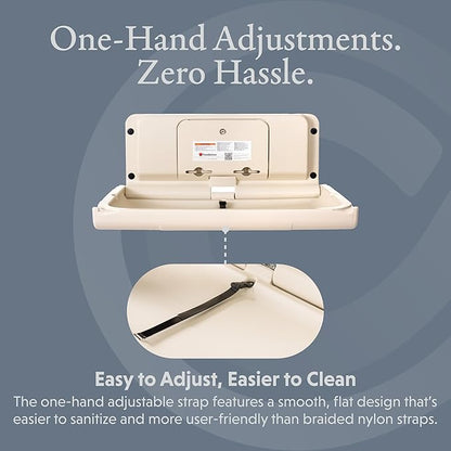 Foundations Ultra Horizontal Wall Mounted Baby Diaper Changing Station, Oversized Changing Surface, Plastic w/Heavy Duty Stainless Steel Hinge - Cream (200-EH-08)