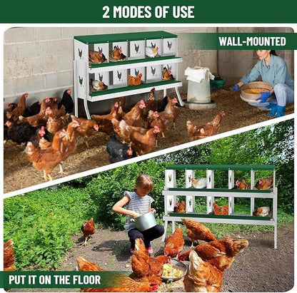Chicken Nest Box, 10-Compartment Egg-Laying Box, Metal Hen House, Convenient for Collecting Eggs - Ventilated Poultry House Equipment - Suitable for Hens, Ducks Green,with Stand