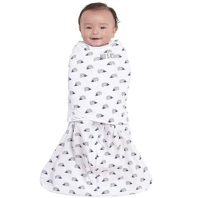 HALO 100% Cotton Sleepsack Swaddle, 3-Way Adjustable Wearable Blanket, TOG 1.5, Navy Hedgehog, Small, 3-6 Months