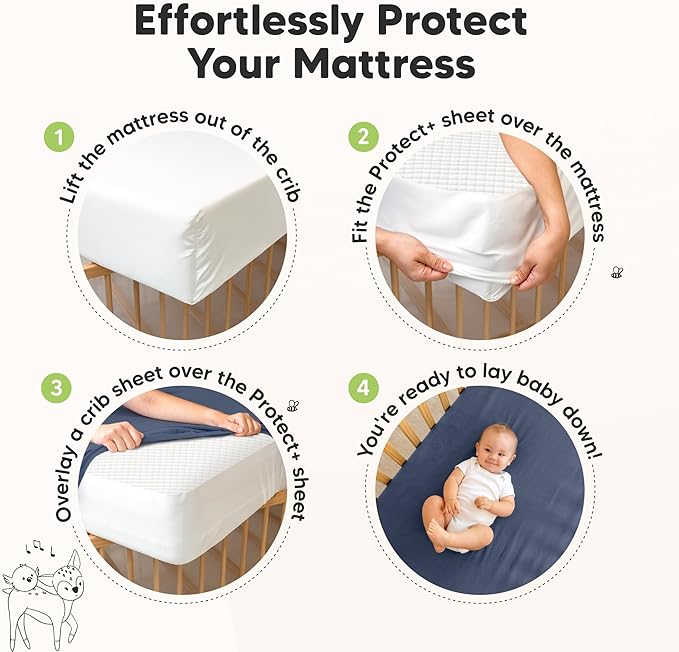 Waterproof Crib Mattress Protector Cover Fitted - 2-Pack Quiet Baby Crib Mattress Pad Sheets, 52" x 28" Soft Quilted Cotton Baby Sheet, Machine Washable, Easy Fit, Durable (Lilac/Quin)