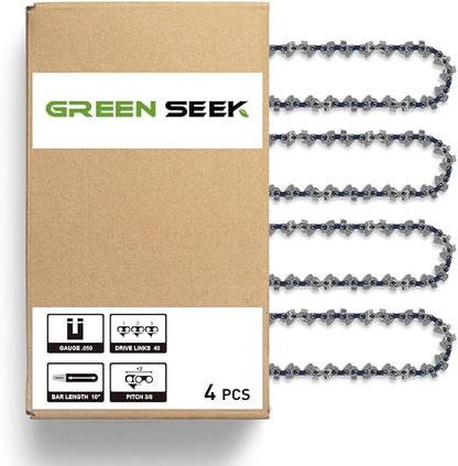 10-Inch Chainsaw Chain 4-Pack – 3/8" LP Pitch, .050" Gauge, 40 Drive Links, Semi-Chisel Replacement Chain for 10" Electric Mini Chainsaw and Pole Pruner