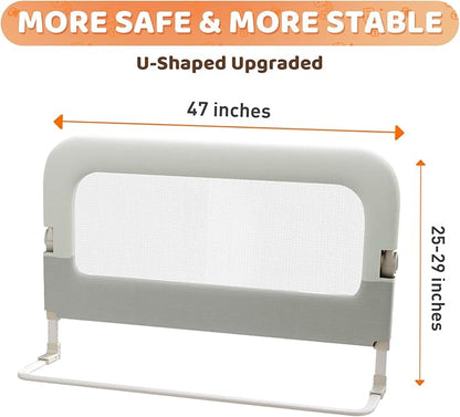 Bed Guard Rail for Toddlers - 47inch Foldable & Adjustable Height Baby Bed Safety Side Rails - Large Toddler Crib Railing Guard for Twin, Bunk, Full Size, Queen & King, Full Size Bed