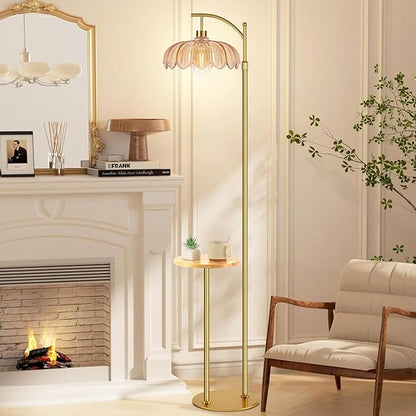 Gold Floor Lamp with Table and Shelves