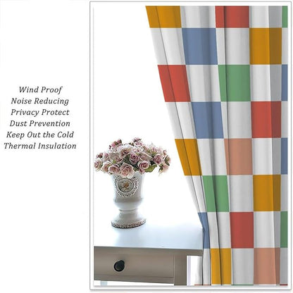 Retro Checkered Curtains,70s Vintage Twisted Checkered Window Drapes Colorful Groovy Trendy Wavy Hippie Grid Print Window Treatments for Kids Girls Bedroom Living Room Bathroom 84" W X 84" L