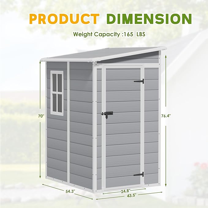 Greesum 5' x 4' Resin Weather Resistant Outdoor Storage Shed with Floor for Garden,Backyard,Pool Tool, Light Grey