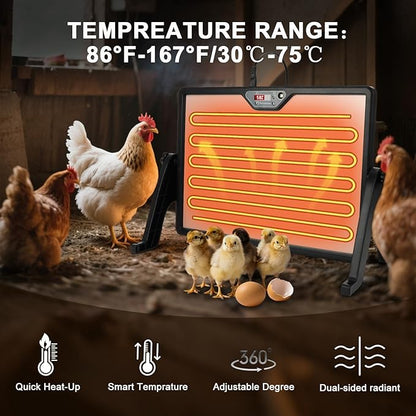 Chicken Brooder Heater with Stand, 180W Chicken Coop Heater with Temperature Control Display and Remote Control, Heat Plater for Chicks Young Poultry, Black Frame