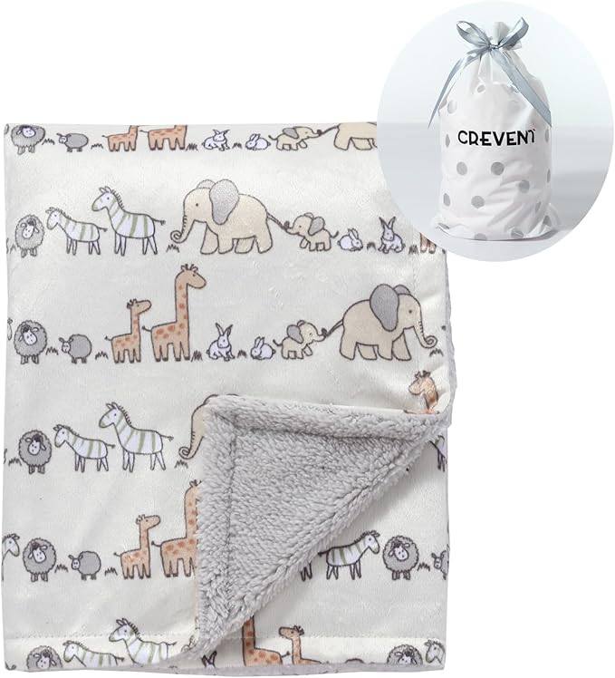 CREVENT Minky Baby Blanket for Girls Boys, Soft Plush Receiving Blanket for Newborns - 30x40 Inches (Animal)