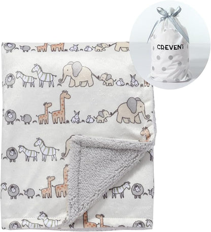 CREVENT Minky Baby Blanket for Girls Boys, Soft Plush Receiving Blanket for Newborns - 30x40 Inches (Animal)