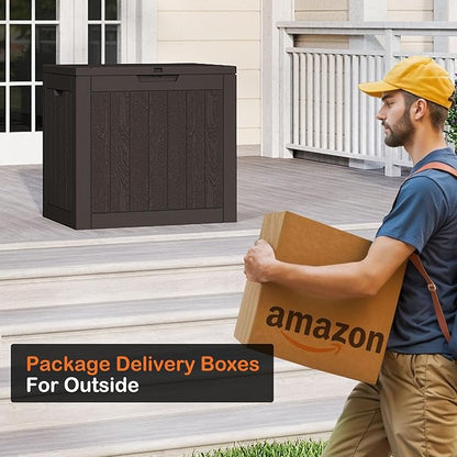 Sweetcrispy Deck Box with 31 Gallon Capacity, Weatherproof Resin Lockable Outdoor Storage for Secure Package Deliveries and Indoor Storage in Garden or Patio, Backyard