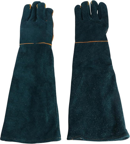 DOITOOL 60cm Long Sleeve Cowhide Welding Gloves Fireproof Leather Working Gloves Anti-bite Heat Resistant for Animal Handling and Outdoor Use