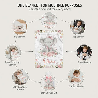 Personalized Baby Blanket for Boys Girls, Custom Name Blanket with Name, Printed in USA, Soft Blankets for Newborn, Customized Gifts for Baby Shower Birthday Christmas, Ship Next Day