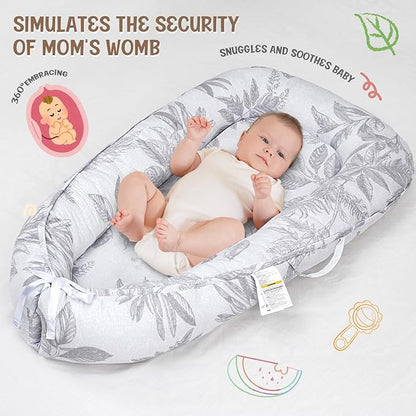 HKAI Baby Lounger – Soft Cotton Infant Floor Seat for Newborn to 24 Months, Portable Baby Essentials for Boys & Girls, Travel-Friendly Baby Lounge Pillow