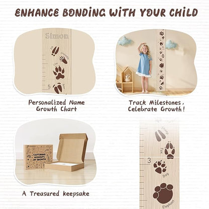 Personalized Growth Chart for Wall, Animal Footprints Height Chart for Kids, Customize Growth Measuring Board for Girls Boys Teen Room Nursery Wall Decor
