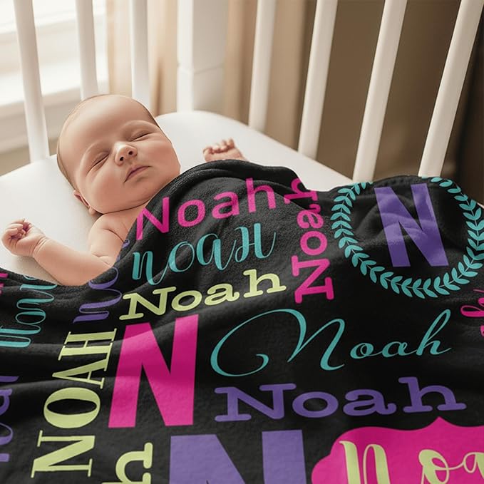 Personalized Baby Blankets for Boys, Girls, Customized Name Blanket for Kids, Custom Toddler Blanket Gifts for Birthday, Christmas, Newborn Soft Flannel Blankets