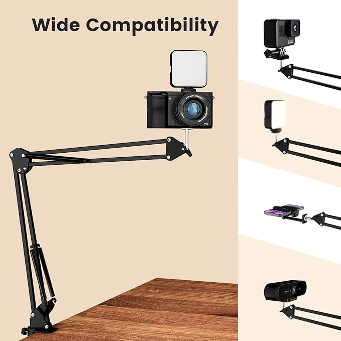 Overhead Phone Mount with Rechargeable Selfie Light & Phone Holder, Camera