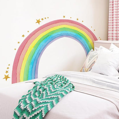 Large Watercolor Rainbow Wall Stickers, Star Colorful Peel and Stick Wall Decals, Baby Room Nursery Kids Bedroom Art Wall Decor