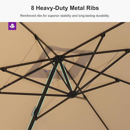 PURPLE LEAF 10' × 10' Patio Cantilever Umbrella with Base Outdoor Square Adjustable Offset Umbrellas with 360-degree Rotation and 8 Heavy Duty Metal Ribs for Garden Deck Pool Beige