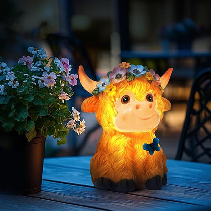 Solar Garden Decor Outdoor Statues Cow - Lawn Decor Statue for Patio, Balcony, Yard Ornament - Unique Gifts for Housewarming, Birthday, Christmas