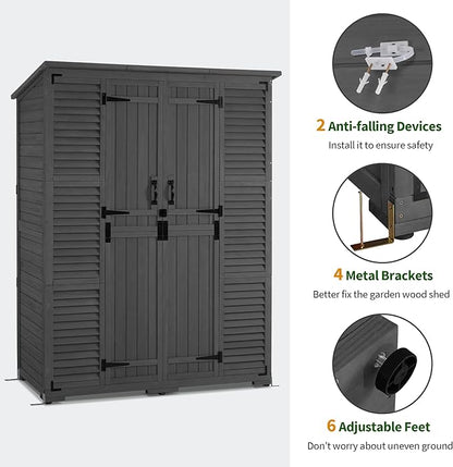 Macrout Large Outdoor Storage Cabinet with 6 Shelves (4.8 x 2.2 x 6.5 ft), Outside Storage Shed with Lock, Wooden Garden Shed for Yard Patio Lawn, 1738 (Gray)