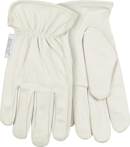 Kinco, 92W-S, Women's White Premium Grain Goatskin Leather Glove - Durable, Comfortable Out-Seam, Safety Easy-On Cuff, Anti Fatigue Design - Ideal for Gardening, Farm, Ranch, DIY, Landscaping - Small