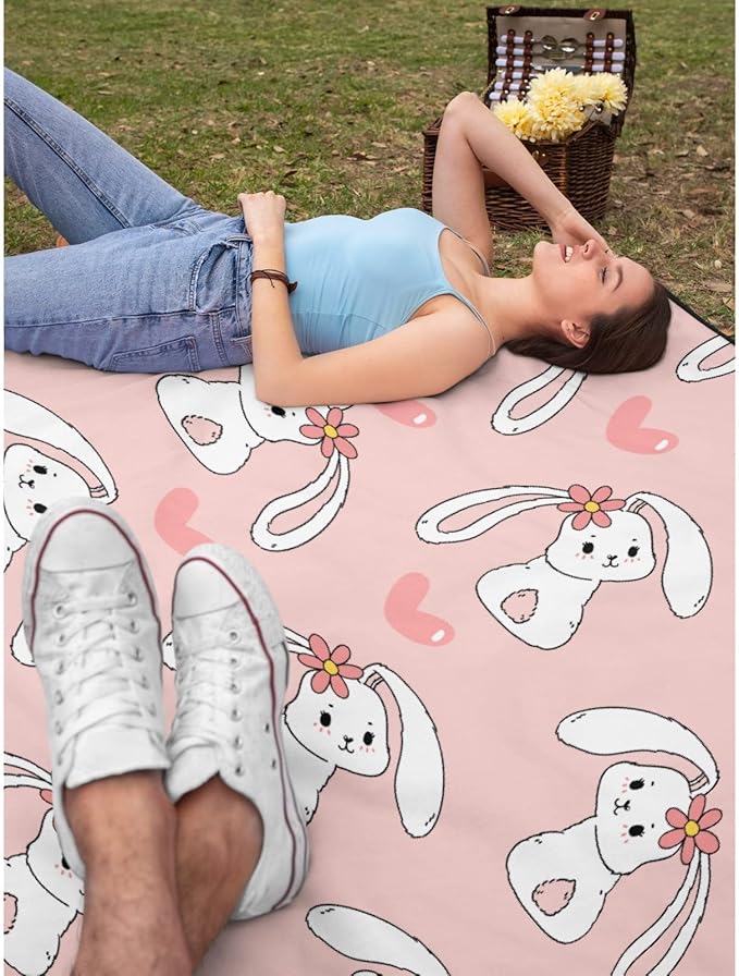 Thuswarm Cute Bunny Pink Flannel Throw Blanket Gifts Warm Cozy Soft Funny Print Blankets for Summer Room Decoration Bed Couch Sofa 50”×40” Small for Kid