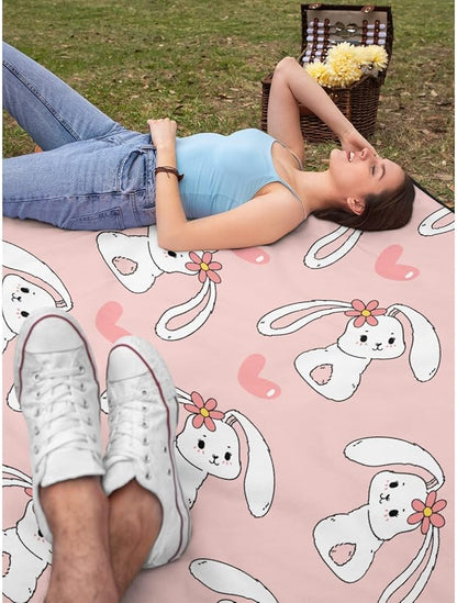 Thuswarm Cute Bunny Pink Flannel Throw Blanket Gifts Warm Cozy Soft Funny Print Blankets for Summer Room Decoration Bed Couch Sofa 50”×40” Small for Kid