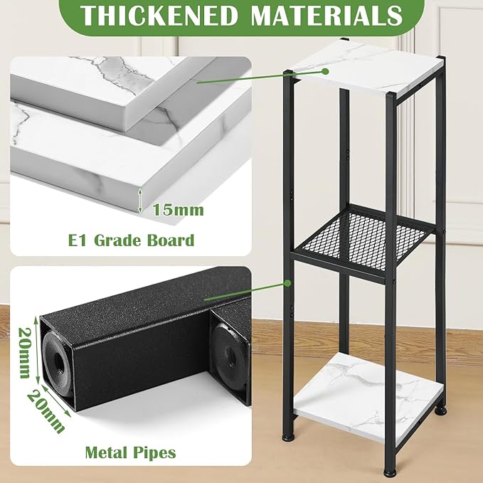 Extra Tall Plant Stand Indoor,40 Inch Plant Stands,3 Tier Metal Plant Stand with Heavy Duty Wood and Metal Mesh Shelf,Marble White and Black