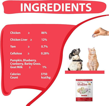 Waffle Freeze Dried Chicken Cat Treats | Healthy Kitten Treats Inspected in USA | Human Grade Dog & Cat Food Toppers | Without Additives, 4 Flavors, 2.1 oz