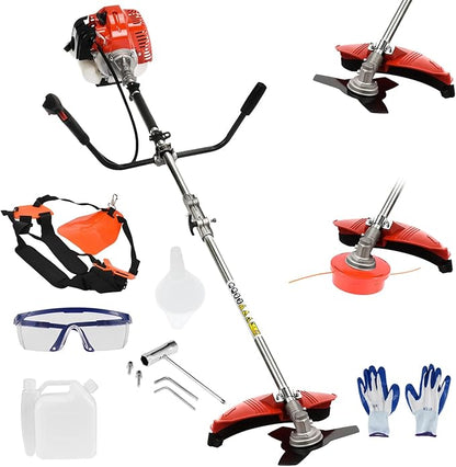 52CC 2-Cycle Gas Weed Eater, 2 in 1 Gas Weed Wacker Gas Brush Cutter, 2025 Upgraded Weed Eater Gas Powered, Gas String Trimmer and Lawn Edger, Weed Trimmer Red
