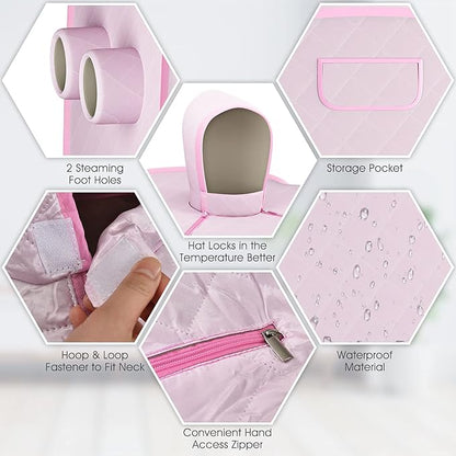COSTWAY Portable Steam Sauna, Remote Control, 3L Steamer, Foldable Sauna Spa with 9 Temperature and 90 Mins Timer, Atomization, Personal Sauna Hat Tent for Detox Relaxation (Pink)