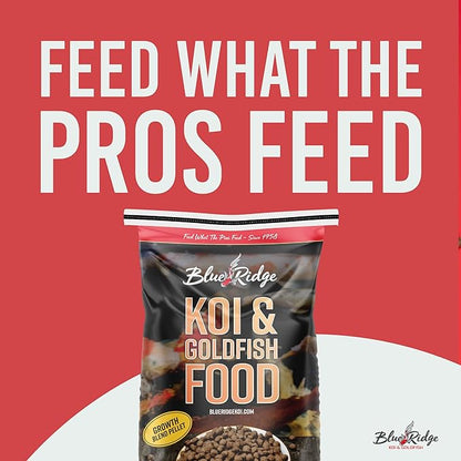 Blue Ridge Koi Fish Food 25lb - Koi Food 3/16” Large and Mini Blend Growth Formula, Goldfish Food, Premium Fish Food for Ponds, Ponds Fish Food, Floating Pond Pellets