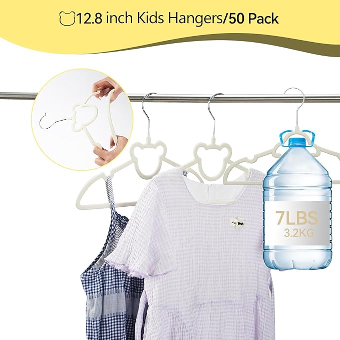 GoodtoU Kids Velvet Hangers 50 Pack - Baby Hangers for Toddler Infant Childrens Small Child Nursery Pants Clothes Organization (12.8 x 8.26 Inch, Bear)