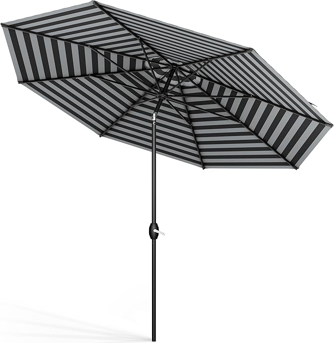 Midtown Umbrellas Sunbrella Umbrella 8 Feet Outdoor Umbrella With Sunbrella Black & White Acrylic Fabric - Auto-Tilt Aluminum Frame Patio Umbrella For Backyard, Deck, Garden, Pool - Black Pole