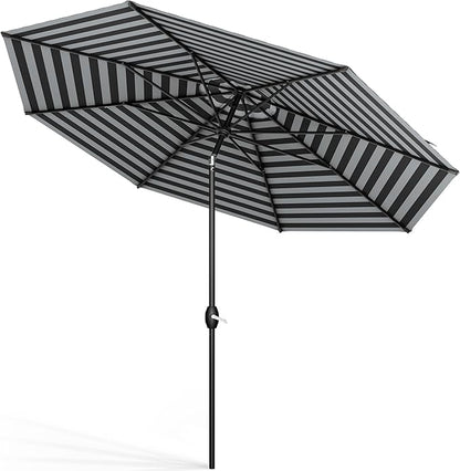 Midtown Umbrellas Sunbrella Umbrella 8 Feet Outdoor Umbrella With Sunbrella Black & White Acrylic Fabric - Auto-Tilt Aluminum Frame Patio Umbrella For Backyard, Deck, Garden, Pool - Black Pole