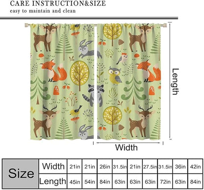 Cute Animals Curtains, Fox Bear Cartoon Wild Animals Blackout Window Treatments, Rod Pocket Thermal Insulated Drapes 2 Panel Sets for Kids Bedroom Nursery Classroom, 63" W X 72" L