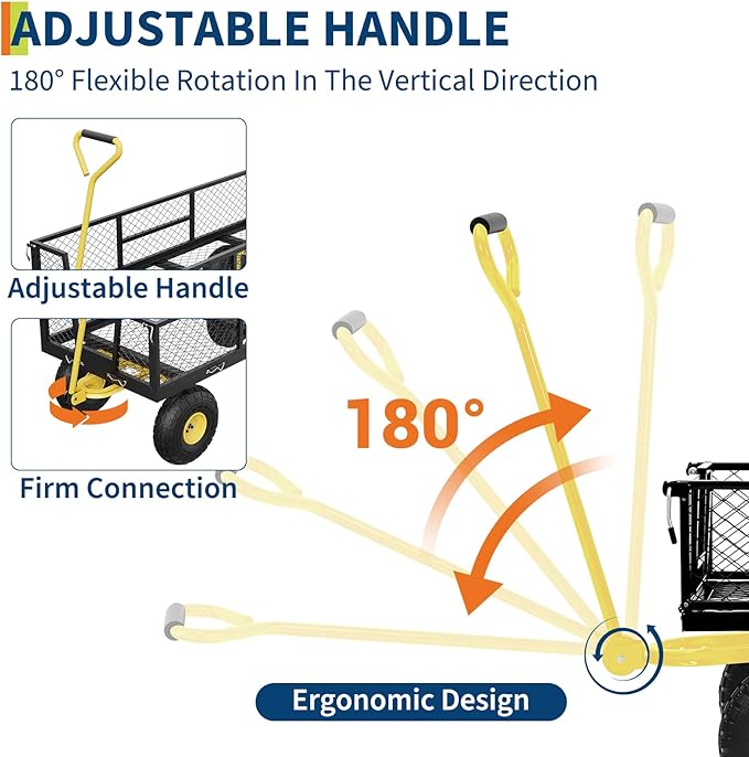 GarveeLife 900 LBS Garden Cart with Removable Mesh Sides, Heavy Duty Steel Garden Wagon with Adjustable Handles & 10 in Pneumatic Tires, Utility Wagon for Lawn Camping Farm Yard, Black+Yellow