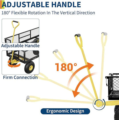 GarveeLife 900 LBS Garden Cart with Removable Mesh Sides, Heavy Duty Steel Garden Wagon with Adjustable Handles & 10 in Pneumatic Tires, Utility Wagon for Lawn Camping Farm Yard, Black+Yellow