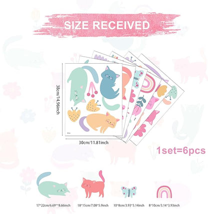 Cat Wall Decals - Girl Nursery Decor, Colorful Pet Cat Butterfly Rainbow Decal,Removable Vinyl Art Murals for Living Room Baby Rooms Bedroom Toilet House Wall DIY Decoration