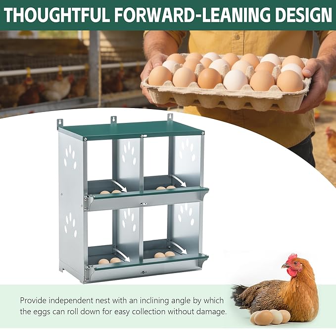 Metal Nesting Boxes for Chickens, Multiple Compartment Chicken Nesting Box for Laying Eggs, Durable Galvanized Steel Hen Nesting Box, Wall-Mounted Poultry Nesting House (4-Hole)