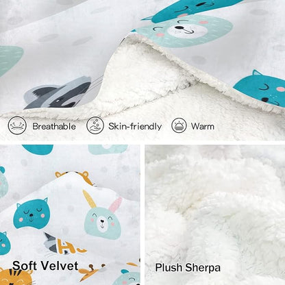 Cute Animal Rabbit Fox Personalized Receiving Sherpa Fleece Baby Blankets for Girls Boys Kids, Swaddle Blankets Gift for Newborn Crib Infants 30x40 Inches
