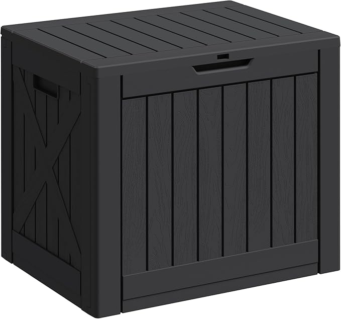 Greesum 40 Gallon Resin Deck Box, Outdoor Storage for Patio Furniture, Garden Tools, Pool Supplies, Weatherproof and UV Resistant, Lockable, Black