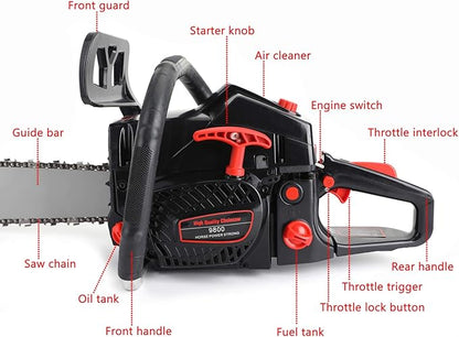 Topteng Gas Chainsaw 20 Inch, 62cc Bar Powered Engine 2 Cycle Gasoline Chainsaw Cutting Wood Gas Sawing Aluminum Crankcase Chain Saw