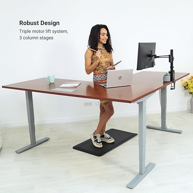 Progressive Desk Stand Up Height Adjustable Electric Standing Desk - L Shaped 60" x 72" Corner Computer Rising Workstation Table - Black Frame, Ebony Oak Top