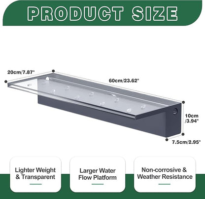 Pool Fountain, LONGRUNNEW Transparent Acrylic Pool Waterfall Spillway with Pipe Connector Kits for Indoor/Outdoor Decorative, 23.6 Inches Pool Water Feature for Garden Patio, Backyard Koi Pond Decor