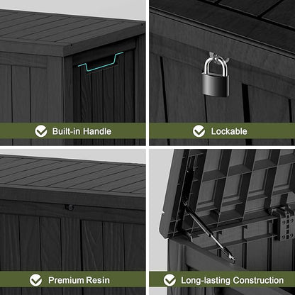 120 Gallon Outdoor Deck Box,Storage Lockable Waterproof Patio Furniture,Garden Tools,Cushions,Pool Accessories Outside Storage Resin Box(Black)
